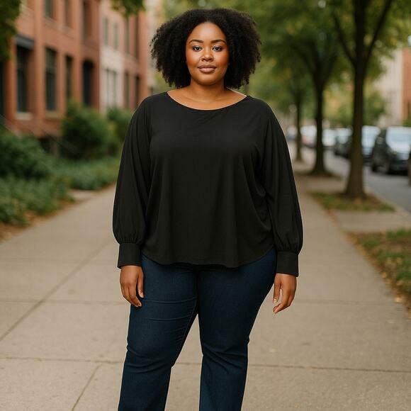 Eloquii Womens Top Size 18 20 Black Long Sleeve Top Tapered Wrists Plus Size - Picture 1 of 7